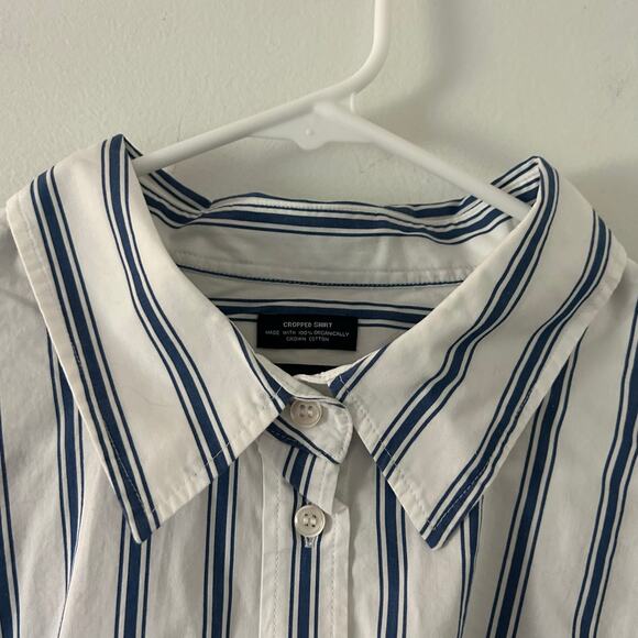 Gap Women's Button Up Blue Stripe Cotton Poplin Long Sleeve Shirt XL New - Picture 9 of 9